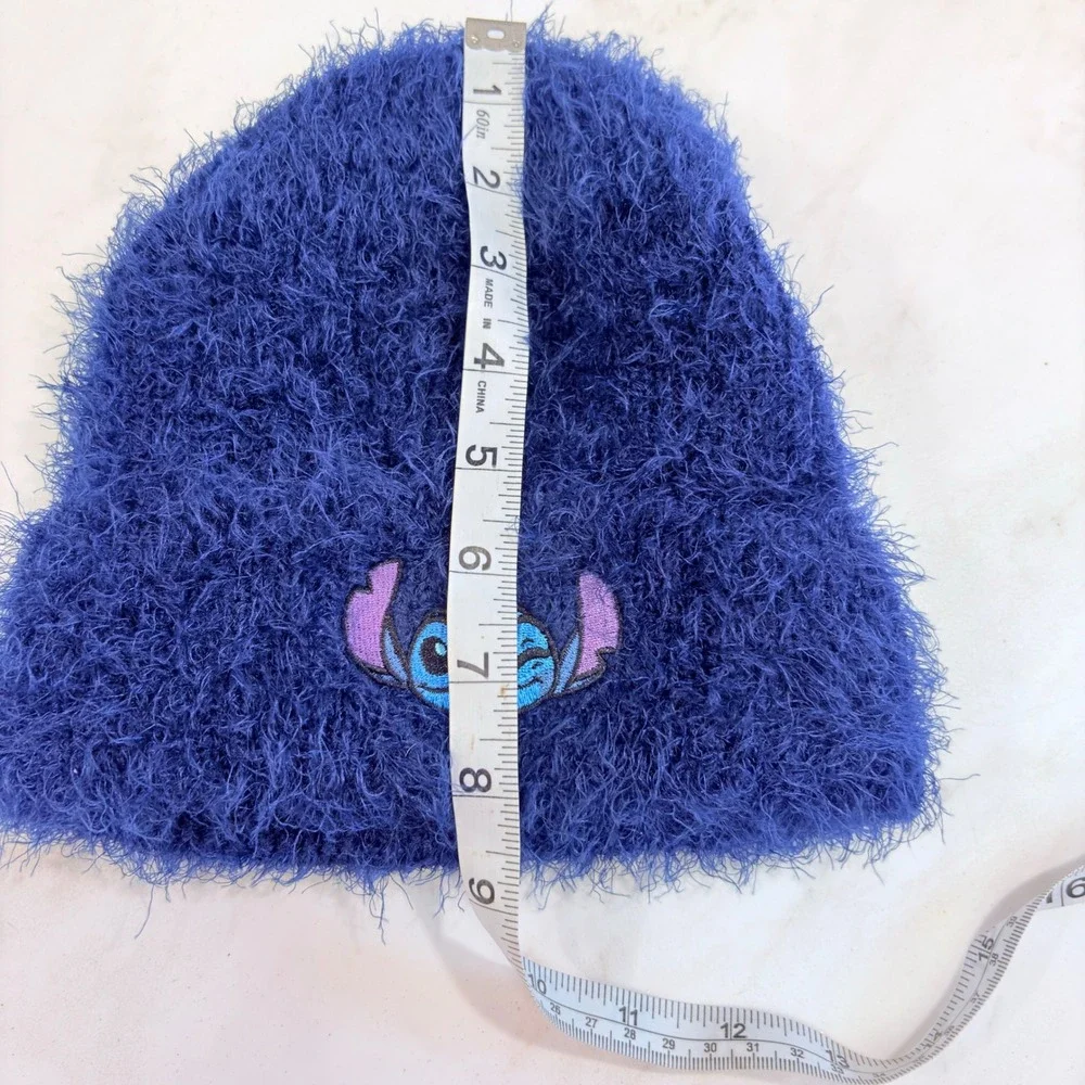Y2K Gorpcore Beanie Fuzzy Eyelash Knit Disney Stitch Bioworld Women OS Blue